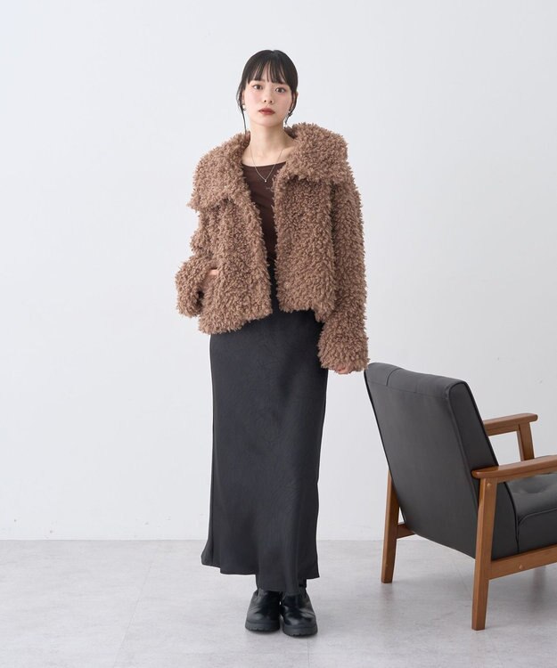 earth music&ecology プードルファーショートブルゾン Brown