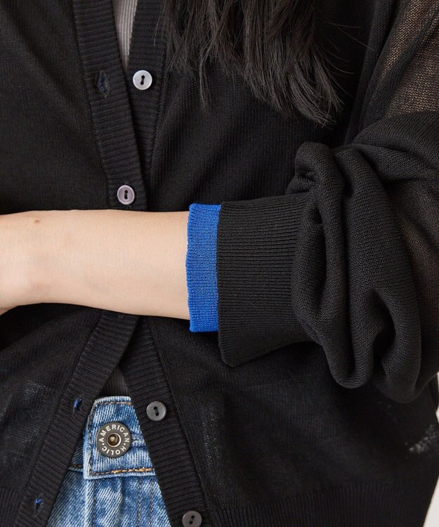 AMERICAN HOLIC シアー配色ニットカーディガン Black
