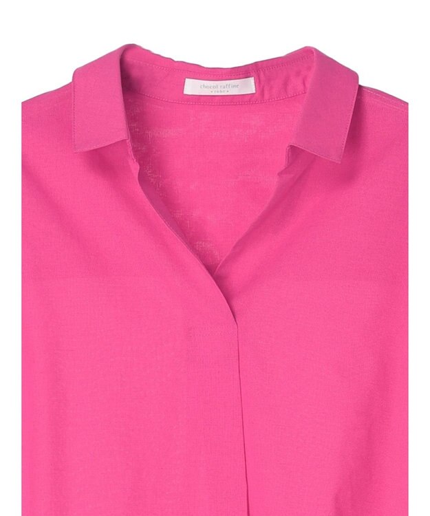 Green Parks 綿麻混スキッパーシャツ Shocking Pink