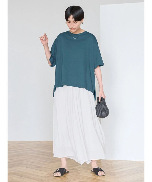 AMERICAN HOLIC 抗菌防臭＋接触冷感クルーネックカットプルオーバー Blue Green