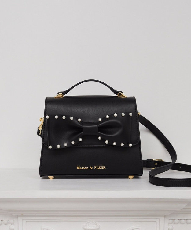 Maison de FLEUR パールリボンバッグ Black