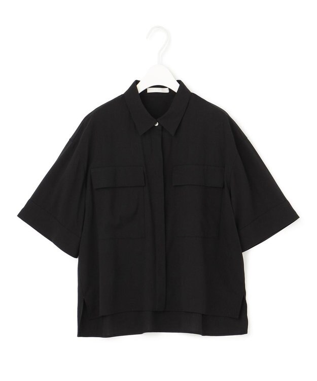 ICB 【洗える】T/Rドライリネン クロップドシャツ ブラック系