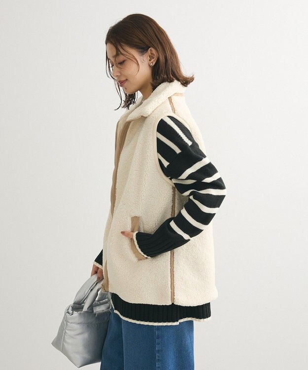 Green Parks スタンドカラーボアＺＩＰベスト Beige