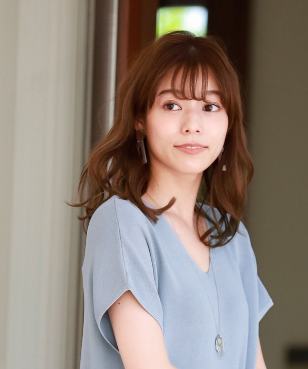 Tiaclasse L 【洗える】さらりと肌離れの良いフレンチスリーブニットチュニック サックス