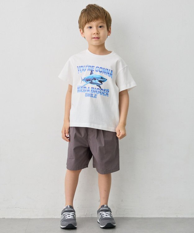 ANY KIDS 【洗濯機可能】サメプリント 半袖Tシャツ オフホワイト