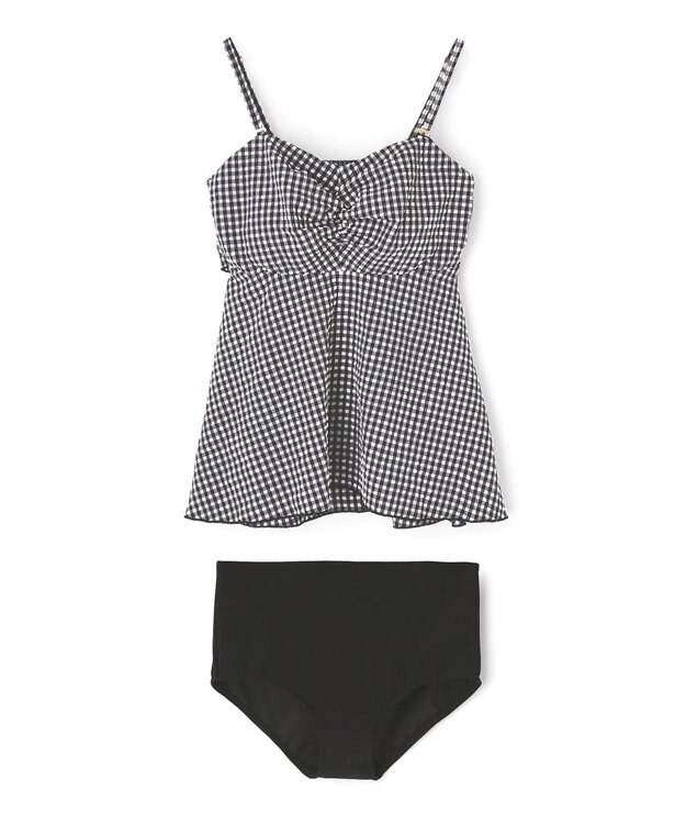 San-ai Resort（三愛水着楽園） WEB限定　ペプラム無地/チェック3点セット水着【Beach Queen（ビーチクイーン）】 ホワイト（チェック）