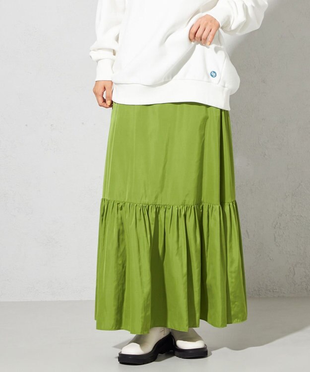 SHARE PARK LADIES 【ウォータープルーフ】　マキシティアードスカート ピスタチオ