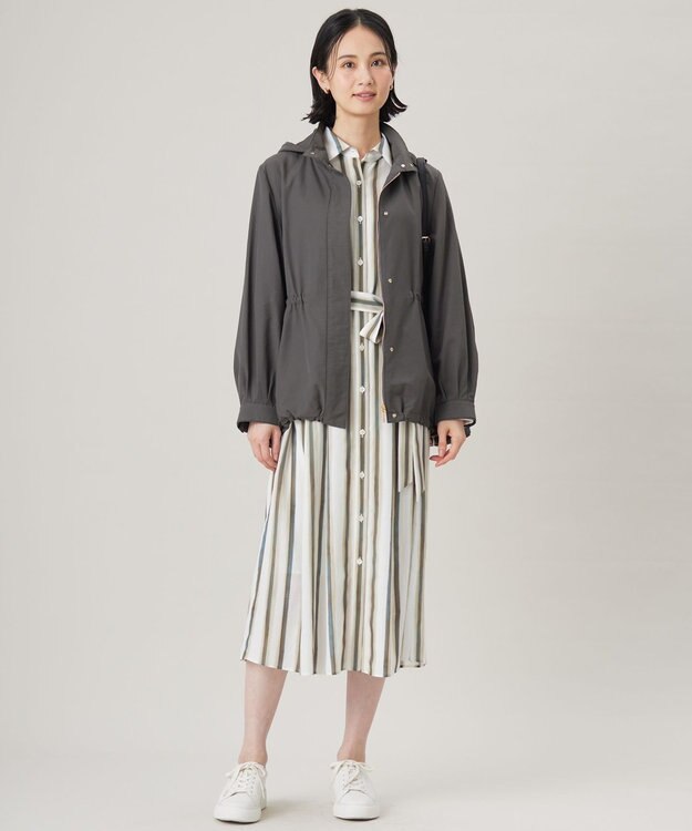 自由区 S 【カタログ掲載・洗える】ストライププリント ワンピース ベージュ系ストライプ