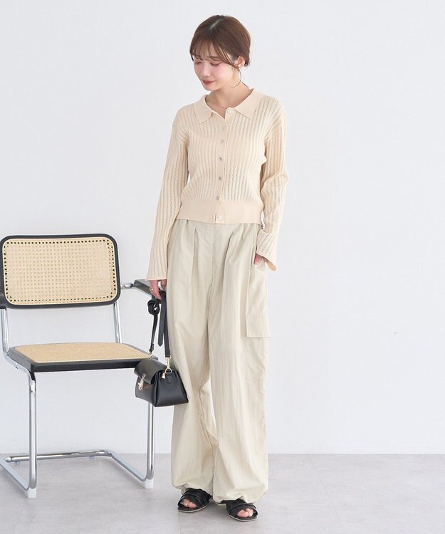 earth music&ecology 透かし編みフレアスリーブカーデガン Beige
