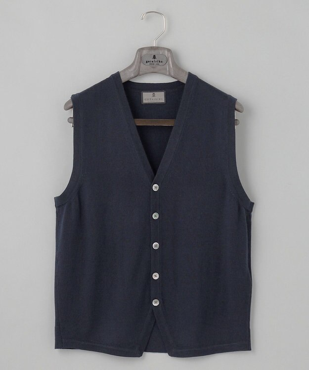 GOTAIRIKU 体温調整に【洗える/チクチクしにくい/ピリングしにくい】イタリア糸 ハイゲージ ベスト_WOOL100% ネイビー系
