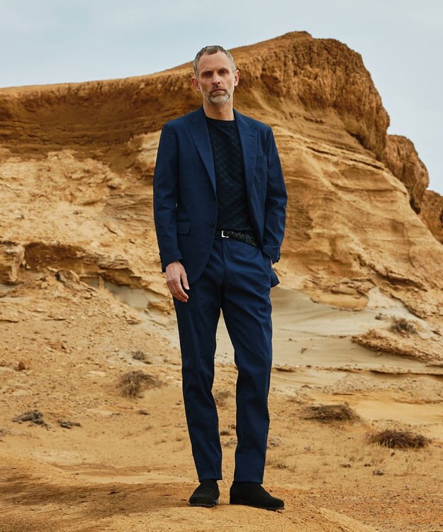 J.PRESS MEN 感動！？上品な見た目に着心地抜群なセットアップ【MECHANICAL】【超軽量 / 清涼感 / 洗える】ハイパワーストレッチ リネンルックパンツ ネイビー系