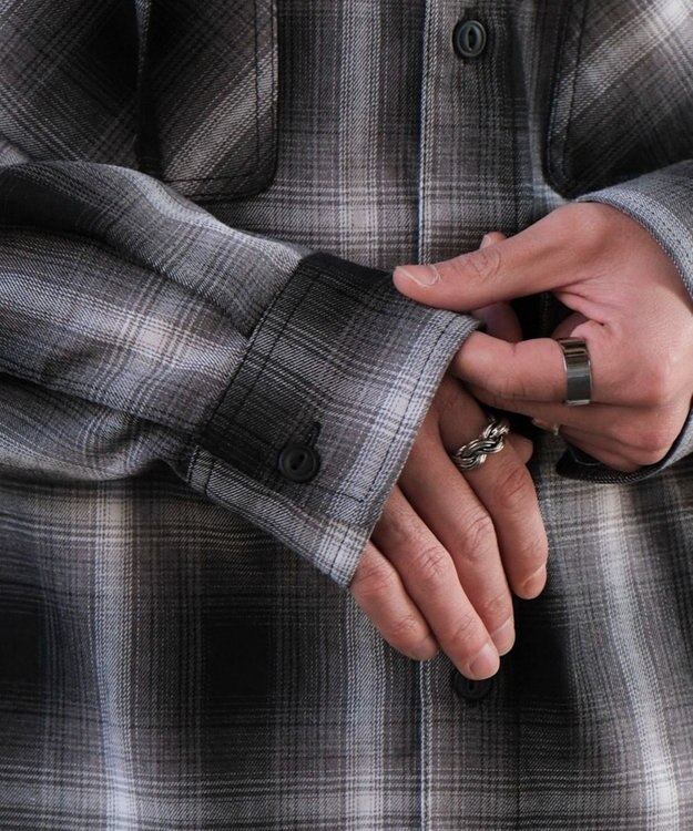 WEGO オンブレチェックフードシャツ（LS） ブラックチェック1