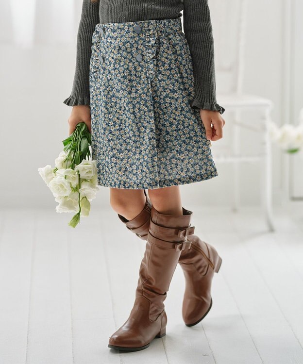 組曲 KIDS 【110-140㎝】モノトーンフラワーコーデュロイ キュロット ブルー系5