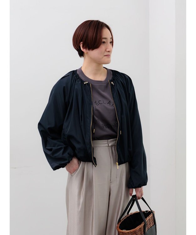 Te chichi ノーカラーギャザージップブルゾン ネイビー