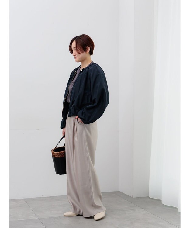 Te chichi ノーカラーギャザージップブルゾン ネイビー