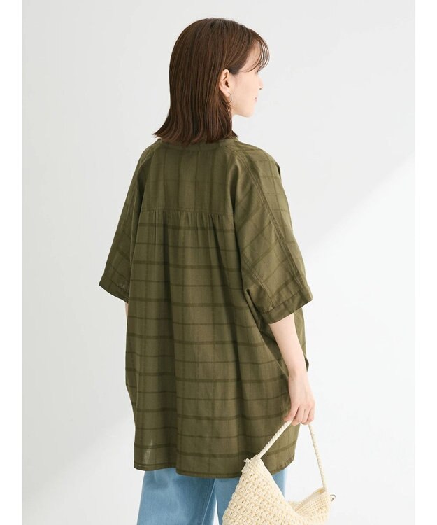 Green Parks インド綿 チェックドビーブラウス Khaki