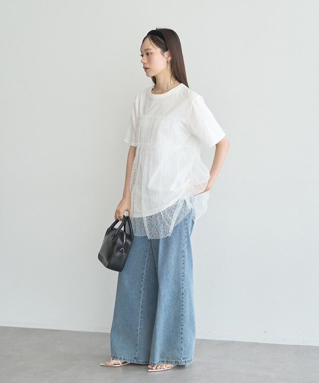 earth music&ecology ニュアンス柄レースドッキングプルオーバー Ivory