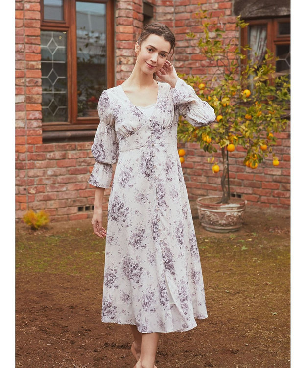 Maison de FLEUR フラワープリントワンピース Pink Beige