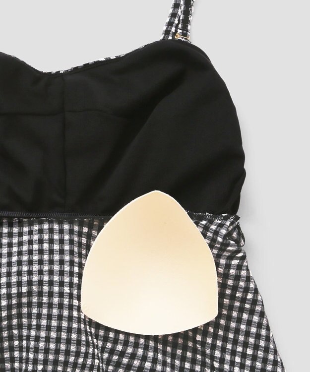 San-ai Resort（三愛水着楽園） WEB限定　ペプラム無地/チェック3点セット水着【Beach Queen（ビーチクイーン）】 ホワイト（チェック）