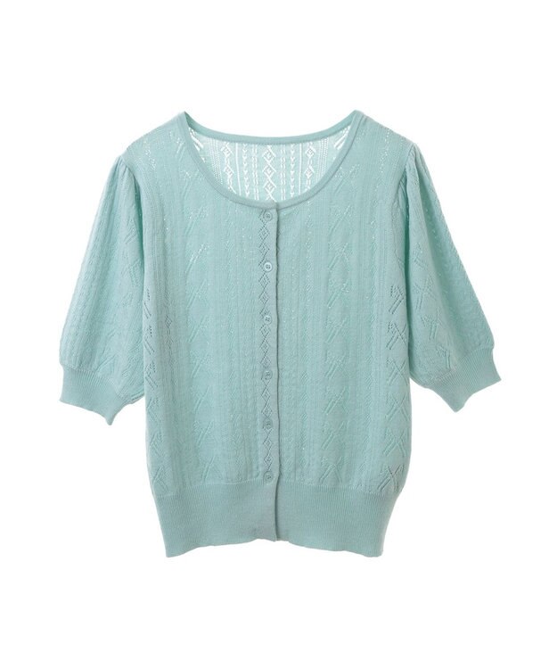 earth music&ecology リボン柄透かし編みニットカーディガン Mint