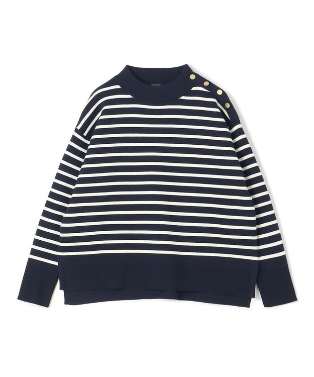 UNFILO 肩釦ハイネックニット ネイビー×オフ