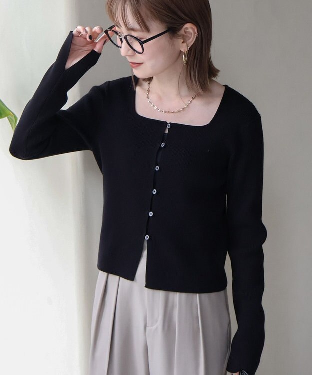 AMERICAN HOLIC スクエアリブニットカーディガン Black