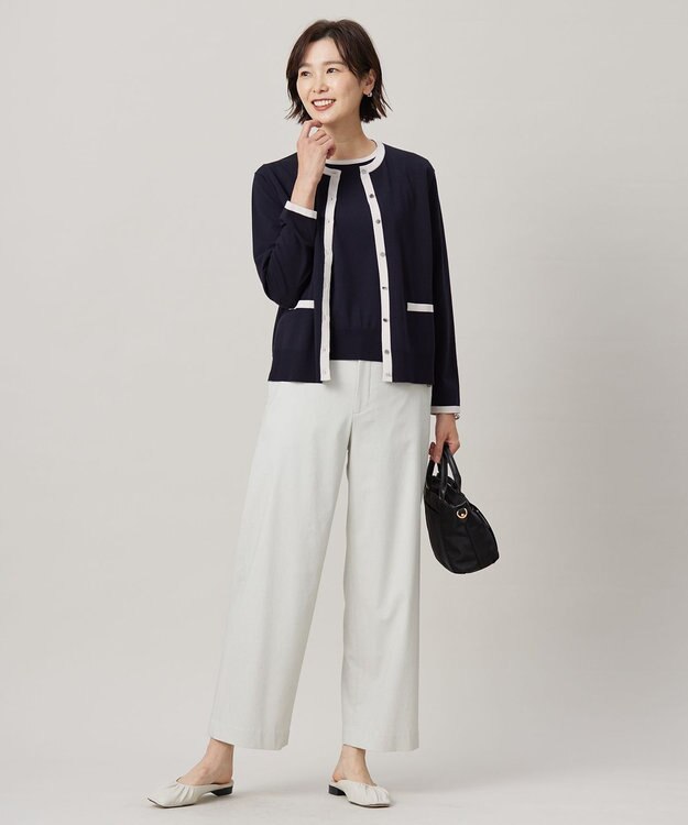 J.PRESS LADIES L 【洗える・ニットセット】TRIM TWIN ニット ネイビー×ベージュ系