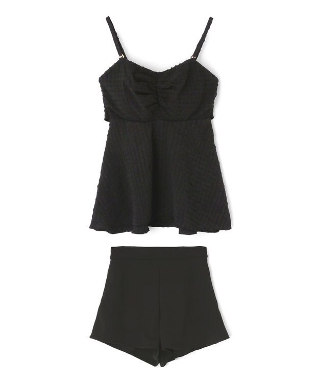 San-ai Resort（三愛水着楽園） WEB限定　ペプラム無地/チェック3点セット水着【Beach Queen（ビーチクイーン）】 ブラック