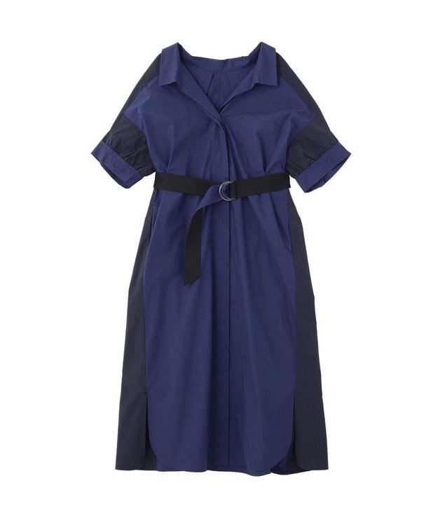 YECCA VECCA ベルト付きスキッパーシャツワンピース Blue