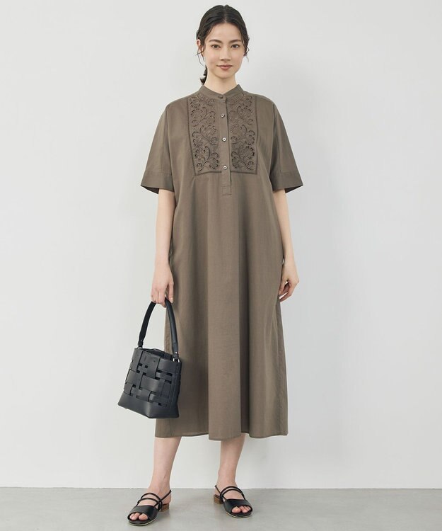 自由区 エンブロイダリーブロード ワンピース カーキ