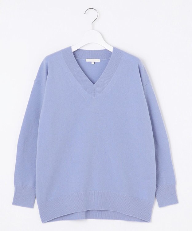 自由区 L 【洗える】ピュアカシミヤVネック ニット テンダーブルー