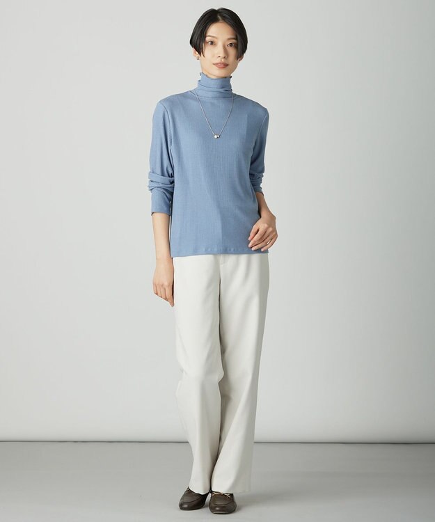 J.PRESS LADIES S カシミヤシルク シアーリブ タートル カットソー サックス系