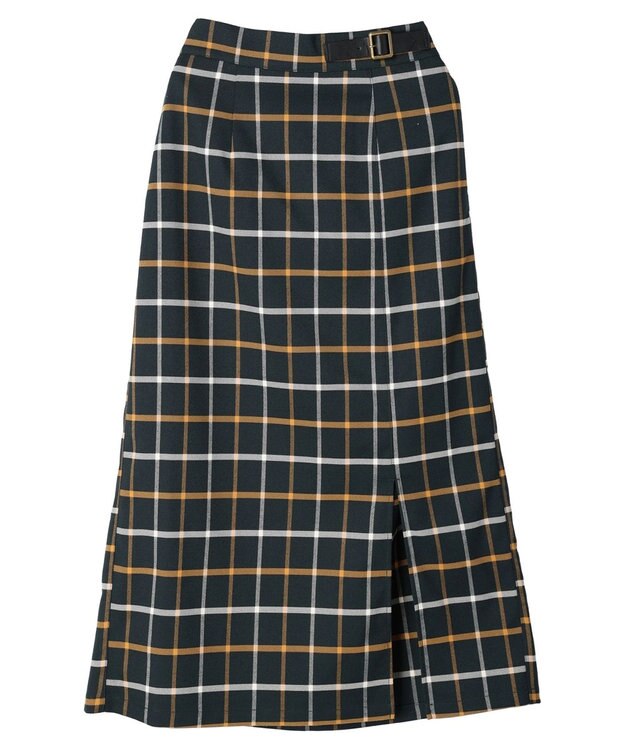 Green Parks ベルトデザインチェックＩラインスカート Green