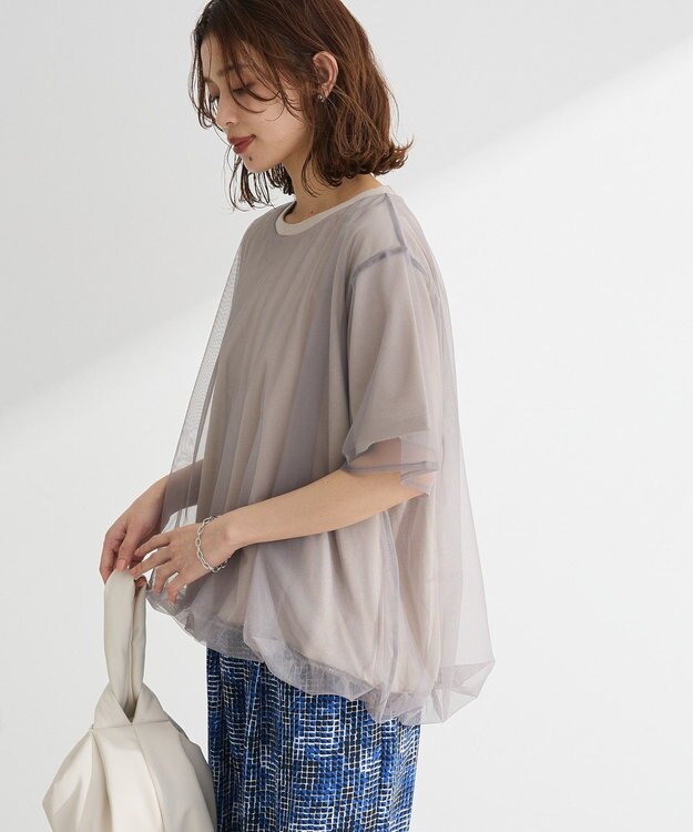 Green Parks チュールドッキングバルーン５分袖プルオーバー Light Gray