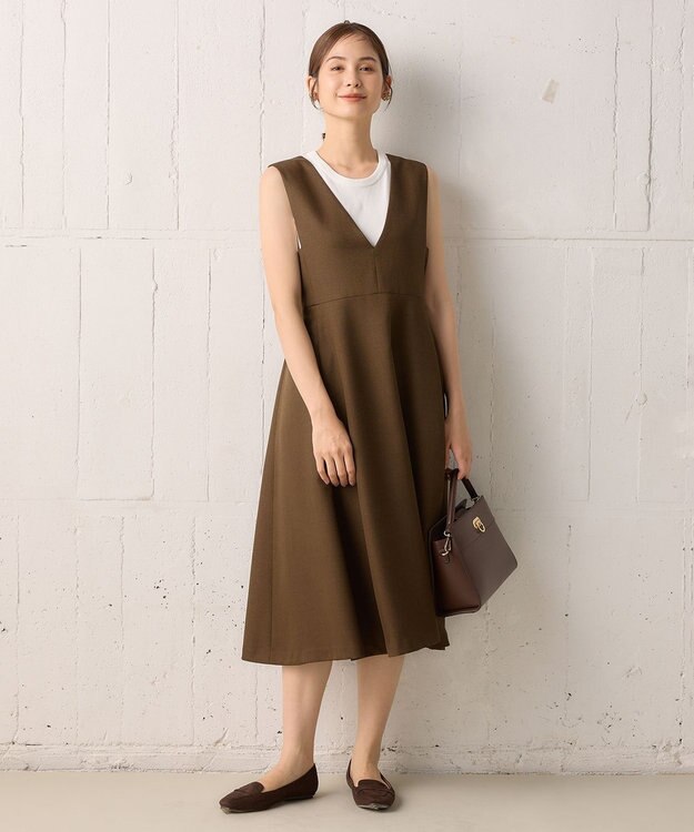 組曲 ウールライクスポンディッシュ ジャンパースカート ダークブラウン系3