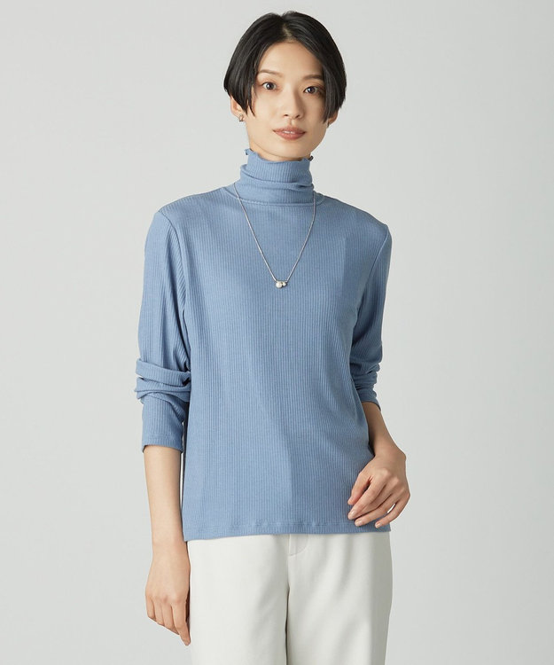 J.PRESS LADIES S カシミヤシルク シアーリブ タートル カットソー サックス系