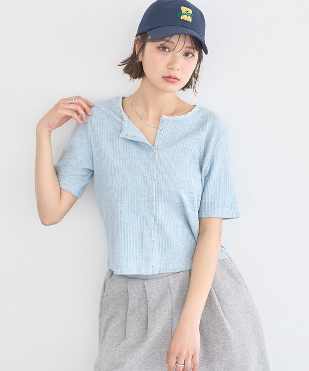 earth music&ecology チェーンリブラメカットソー Blue