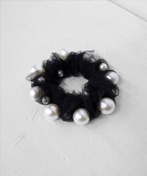 Tiaclasse 【選べる2TYPE】パール付きゴム＆シュシュ シュシュタイプ：ブラック