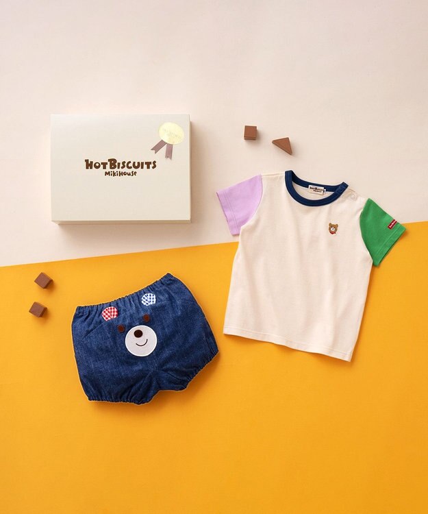 MIKI HOUSE HOT BISCUITS ワンポイント半袖Tシャツ＆顔ドンブルマギフトセット【BOX付き】 アイボリー