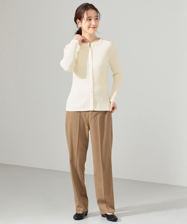 SHARE PARK LADIES リブクルーネックカーディガン オフ