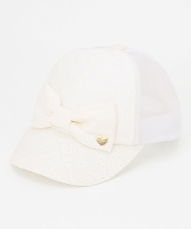 ANY KIDS リボン メッシュ キャップ ホワイト×レース