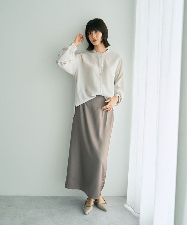 YECCA VECCA 2way裾アレンジパール釦ブラウス Light Gray