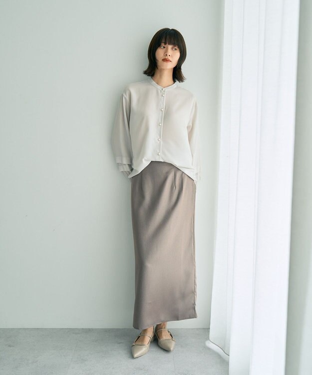 YECCA VECCA 2way裾アレンジパール釦ブラウス Light Gray
