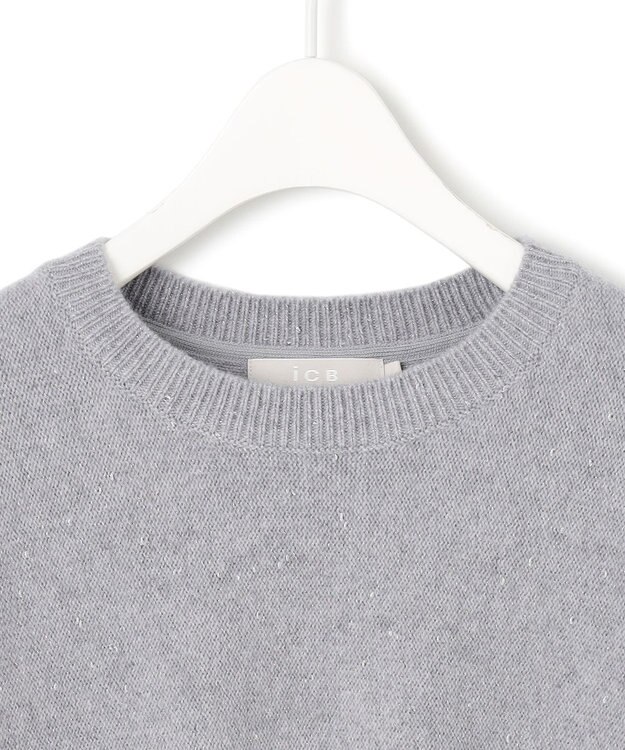 ICB 【洗える】ソフトカシミヤミックス ラメノットヤーンニット ライトグレー系