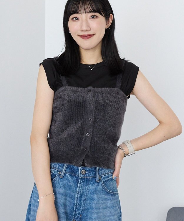 AMERICAN HOLIC 【2WAY】シャギーニットチューブトップ Charcoal Gray