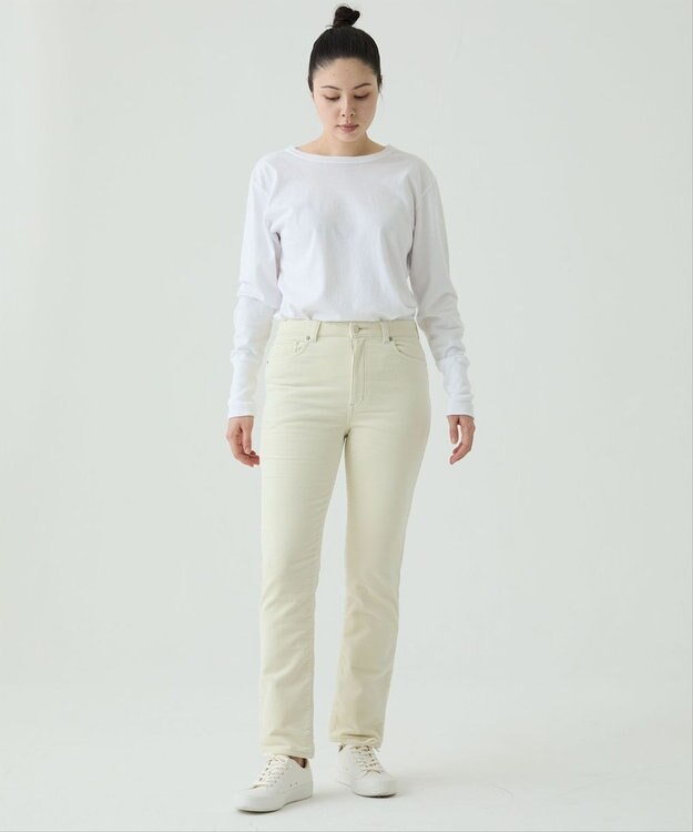caqu スリムストレート 裏起毛コーデュロイパンツ ivory