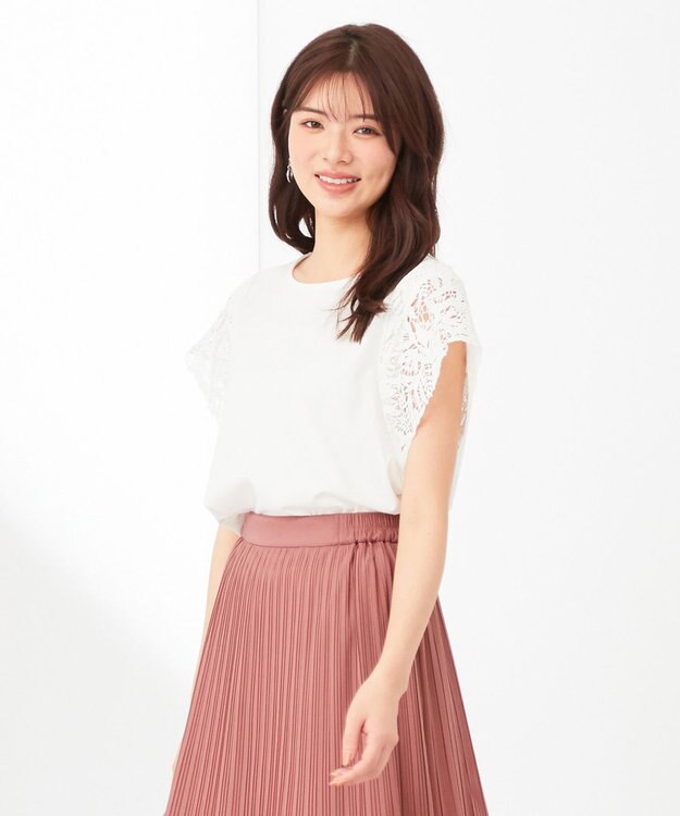 ANY SIS S 袖モチーフレース カットソー オフホワイト