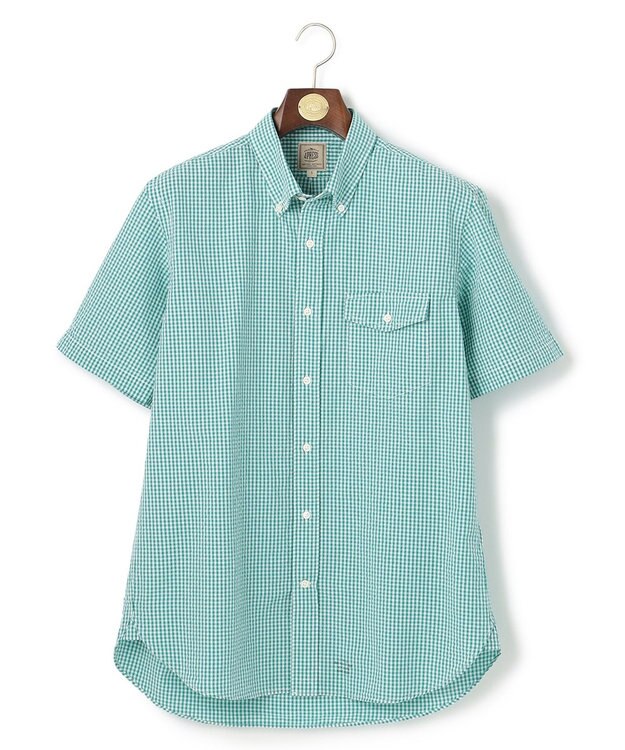 J.PRESS MEN オーガニックコットンサッカーギンガムチェックシャツ グリーン系3