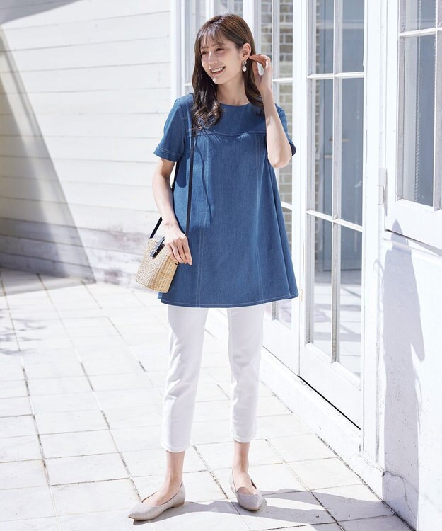 Tiaclasse 【洗える】デニムチュニックブラウス ブルー