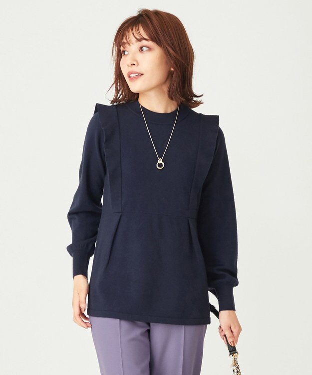 ANY SIS 【洗える】袖フレアーレイヤード ニット ネイビー系